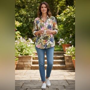 NWT Denim & Co. Naturals Linen‑Blend Button Curved Hem Shirt – – Size 5X